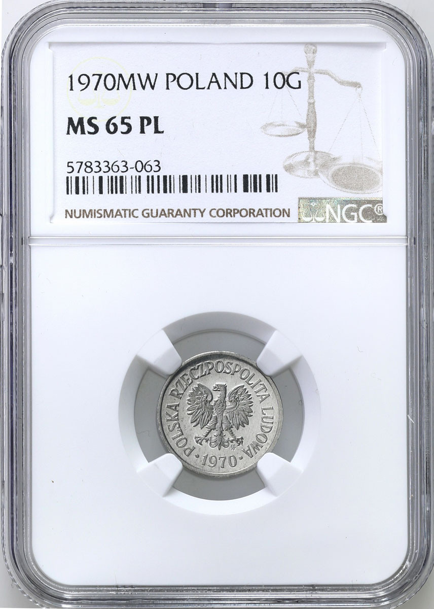 PRL. 10 groszy 1970 Aluminium NGC MS65 PL (Proof like)
